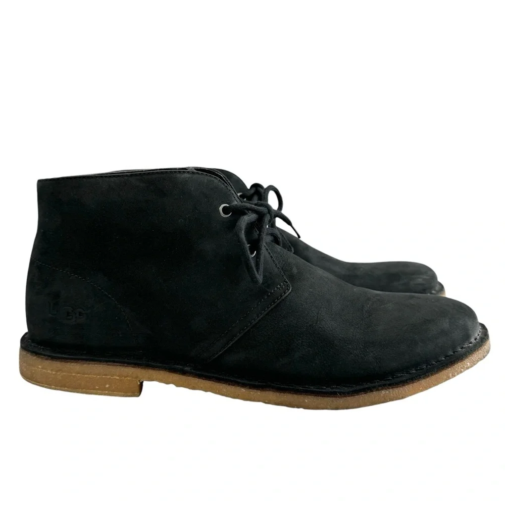 Ugg Groveland Black Leather Lace-Up Chukka Boots Men's Size 11.5